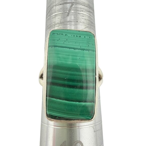 Sterling Silver Jewelry - Rectangular Malachite Vintage Style Split Shank 925 Sterling Silver Ring SZ 8.5